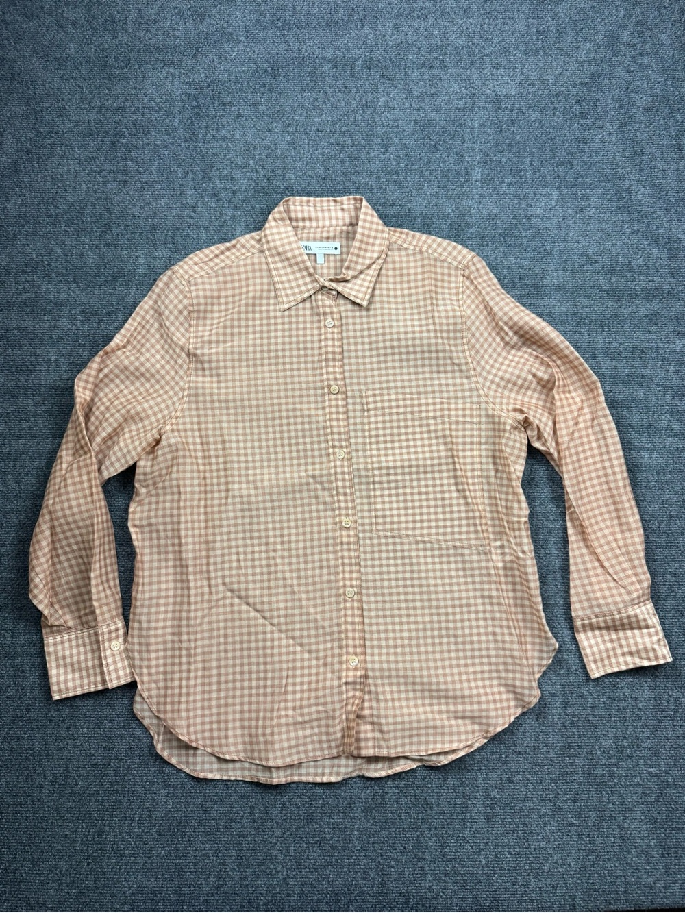 ZARA Women’s Plaid Gingham Check Button Down Shirt Brown Size Medium